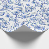 Blauw en wit chinoiserie bloemmotief cadeaupapier (Hoek)