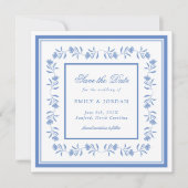 Blauw en wit Chinoiserie Bloemstuk Bewaar de Datum Save The Date (Voorkant)