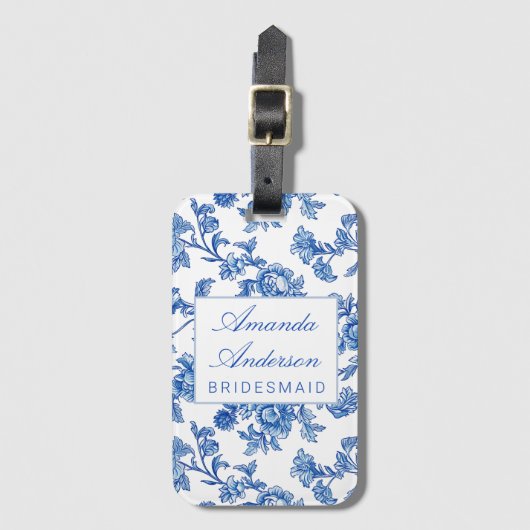 Blauw en wit Chinoiserie Bridesmaid Gift Bagagelabel (Voorkant (verticaal))