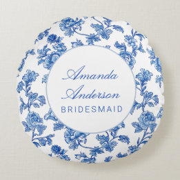 Blauw en wit Chinoiserie Bridesmaid Gift Rond Kussen