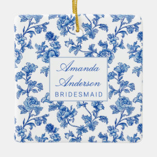 Blauw en wit Chinoiserie bruidsmeisje cadeau Keramisch Ornament