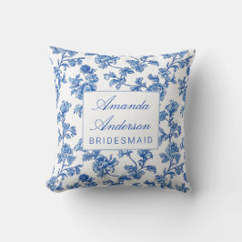 Blauw en wit chinoiserie bruidsmeisje cadeau kussen