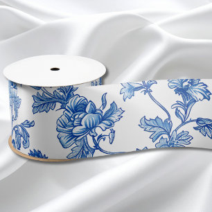 Blauw en wit Chinoiserie Bruidsmeisje Cadeau Satijnen Lint