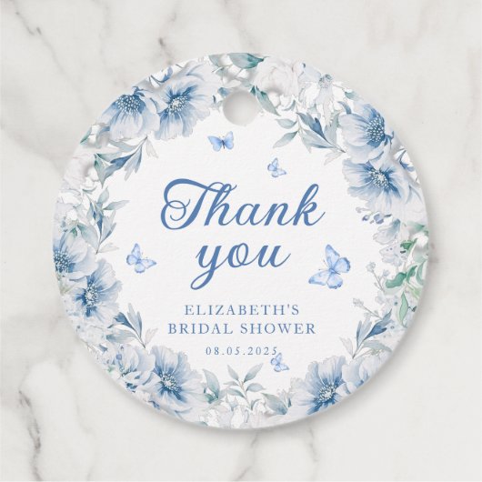 Blauw en wit Chinoiserie Bruidsmeisjesfeest Bedankjes Labels (Achterkant)