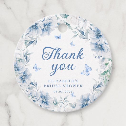 Blauw en wit Chinoiserie Bruidsmeisjesfeest Bedankjes Labels (Voorkant)