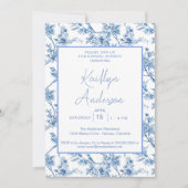 Blauw en wit Chinoiserie Bruiloftsfeest Kaart (Voorkant)