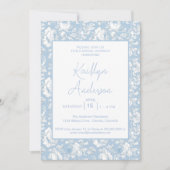 Blauw en wit Chinoiserie Bruiloftsfeest Kaart (Voorkant)