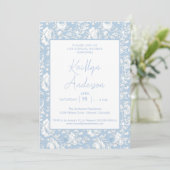Blauw en wit Chinoiserie Bruiloftsfeest Kaart (Staand voorkant)