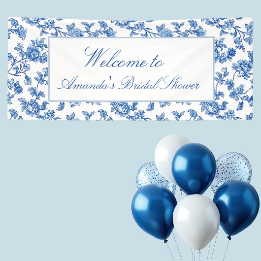 Blauw en wit Chinoiserie Bruiloftsfeest Spandoek