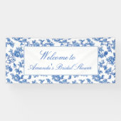 Blauw en wit Chinoiserie Bruiloftsfeest Spandoek (Horizontaal)