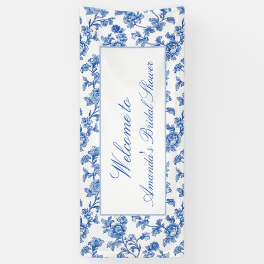 Blauw en wit Chinoiserie Bruiloftsontbijt  Spandoek (Verticaal)