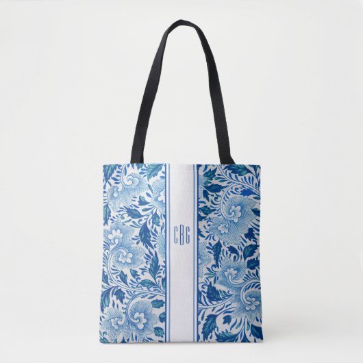 Blauw en Wit Chinoiserie Chic Tas met Monogram (Voorkant)