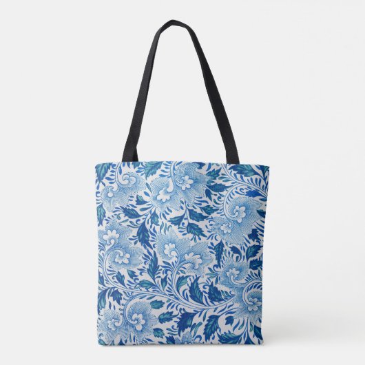 Blauw en Wit Chinoiserie Chic Tas met Monogram (Achterkant)