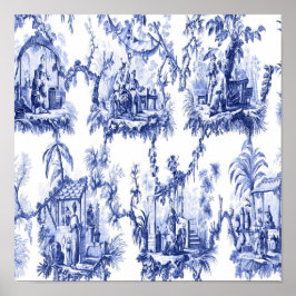 Blauw en Wit Chinoiserie Chinees Oosters Poster
