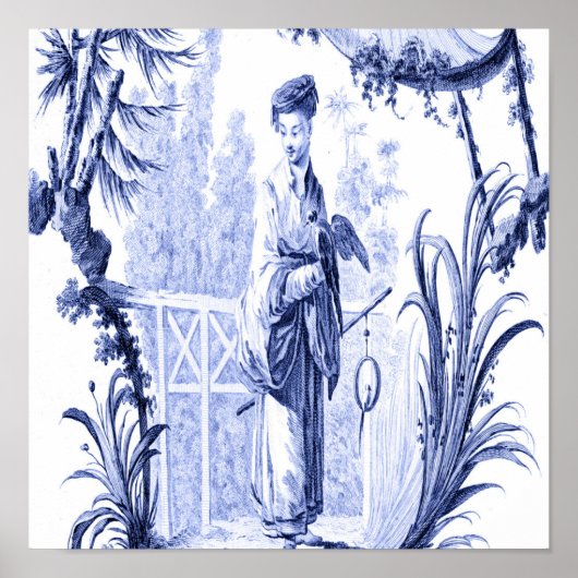 Blauw en Wit Chinoiserie Chinees Oosters Poster (Voorkant)