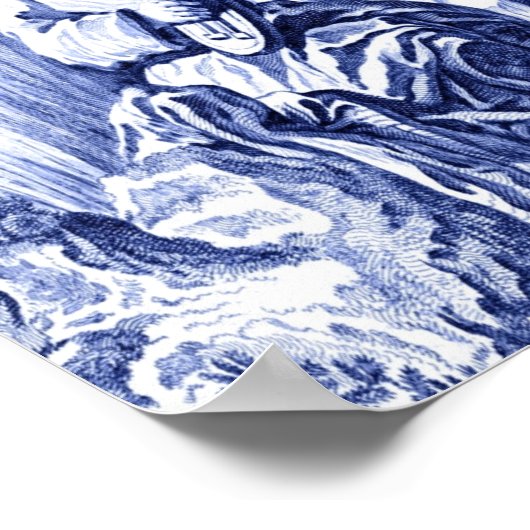 Blauw en Wit Chinoiserie Chinees Oosters Poster (Hoek)