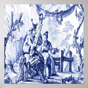 Blauw en Wit Chinoiserie Chinees Oosters Poster