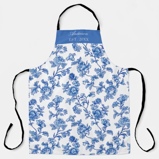 Blauw en Wit Chinoiserie Custom Name Schort (Voorkant)