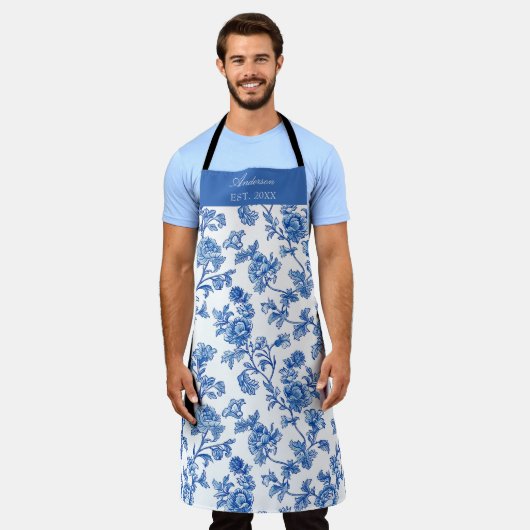 Blauw en Wit Chinoiserie Custom Name Schort (Gedragen)