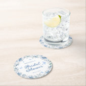 Blauw en wit Chinoiserie Elegant Vrijgezellenfeest Ronde Kartonnen Onderzetter (Insitu)