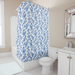 Blauw en wit Chinoiserie Floral Douchegordijn