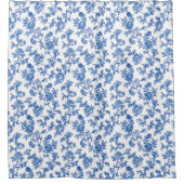 Blauw en wit Chinoiserie Floral Douchegordijn (Voorkant)