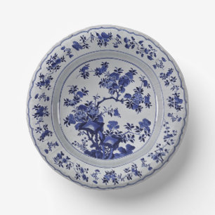 Blauw en wit Chinoiserie Floral Faux China Papieren Kommen