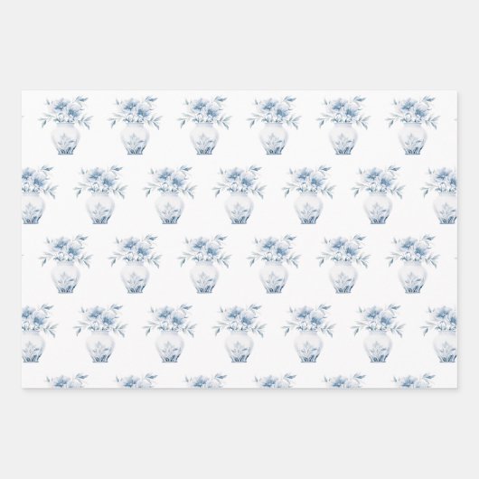 Blauw en wit Chinoiserie Floral Inpakpapier Vel (Voorkant 2)