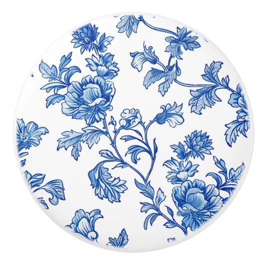 Blauw en wit Chinoiserie Floral Keramische Knop (Voorkant)