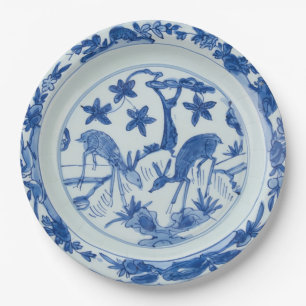 Blauw en wit Chinoiserie herten namaak porselein Papieren Bordje