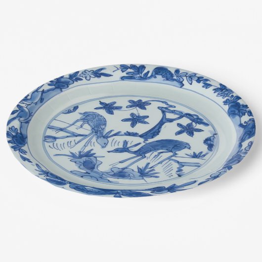 Blauw en wit chinoiserie herten nep porselein papieren bordje (Gekanteld)