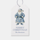 Blauw en wit Chinoiserie Kerstman Cadeaulabel (Voorkant)