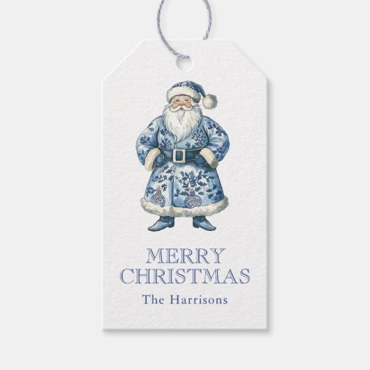 Blauw en wit Chinoiserie Kerstman Cadeaulabel (Voorkant)