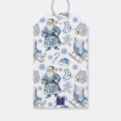 Blauw en wit Chinoiserie Kerstman Cadeaulabel (Achterkant)