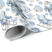 Blauw en wit Chinoiserie Kerstman Cadeaupapier (Rol Hoek)