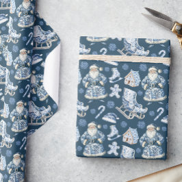 Blauw en wit Chinoiserie Kerstman Cadeaupapier