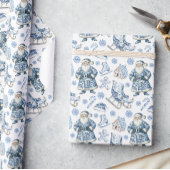 Blauw en wit Chinoiserie Kerstman Cadeaupapier