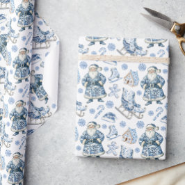 Blauw en wit Chinoiserie Kerstman Cadeaupapier
