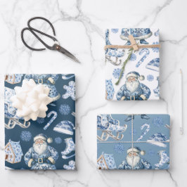 Blauw en wit Chinoiserie Kerstman Inpakpapier Vel