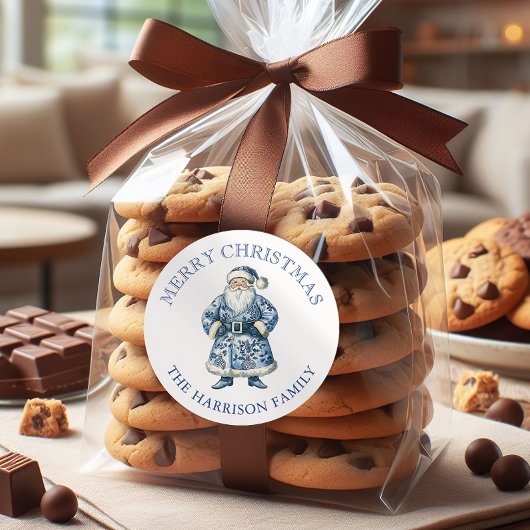 Blauw en wit Chinoiserie Kerstman Ronde Sticker