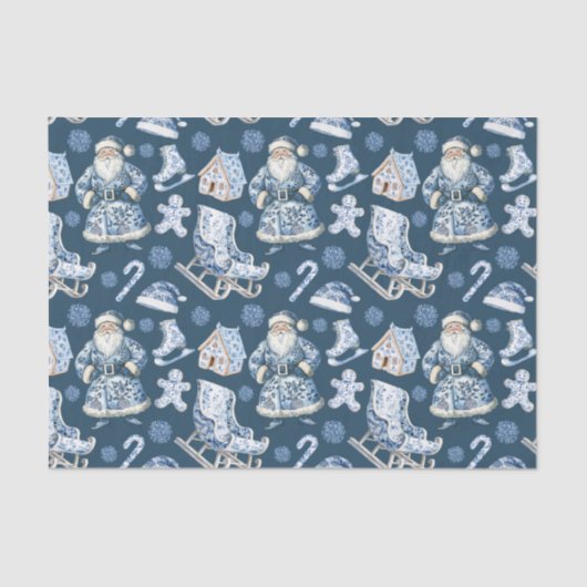 Blauw en wit Chinoiserie Kerstman Tissuepapier (Voorkant)