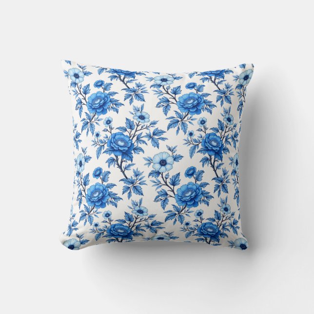 Blauw en wit chinoiserie kussen (Voorkant)