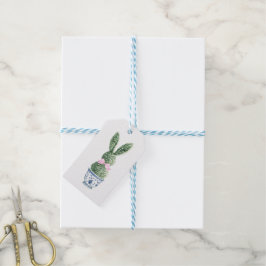 Blauw en wit chinoiserie met konijn topiaire cadeaulabel