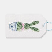 Blauw en wit chinoiserie met konijn topiaire cadeaulabel (Voorkant (Horizontaal))