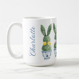 Blauw en wit chinoiserie met konijn topiaire koffiemok