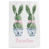 Blauw en wit chinoiserie met konijn topiaire medium cadeauzakje (Voorkant)