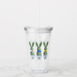 Blauw en wit chinoiserie met konijn topiary acryl drinkbeker