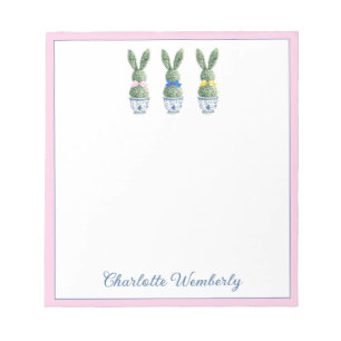 Blauw en wit chinoiserie met konijnen topiary notitieblok