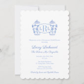 Blauw en wit chinoiserie monogram bruidsdouche kaart (Voorkant)