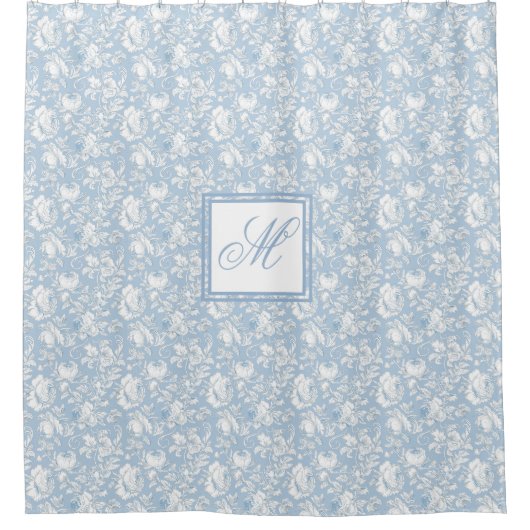 Blauw en wit chinoiserie monogram  douchegordijn (Voorkant)